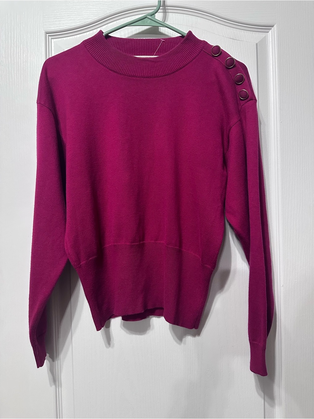 Casual Corner Magenta Button-Shoulder Knit Sweater